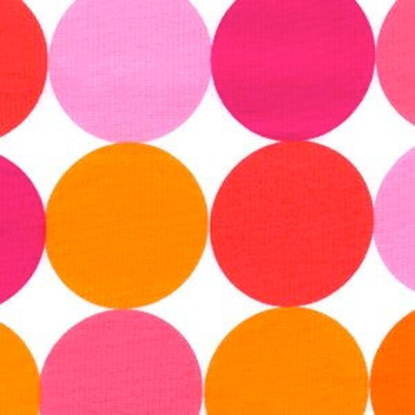 OOP Michael Miller Fabric by the Yard - Disco Dot in Flamingo - Hot Pink Orange White Designer Fabric