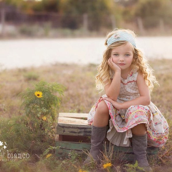 Meli - Tie Back Open Halo Headband - Aqua Pink Wide Lace - Vintage Inspired - Flowers - Newborn Baby Girl Infant Adults - Photo Prop