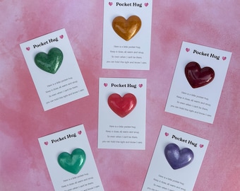 Personalized Pocket Hug: Personalized Resin Heart Token with Sweet Card, Castom Heart,  Message  on the back of the heart