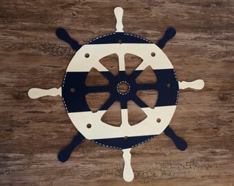Custom Hand Painted Wood Wooden Ships Ship Wheel Nautical Nursery Decor Navy Nursery Decor Lake House Decor