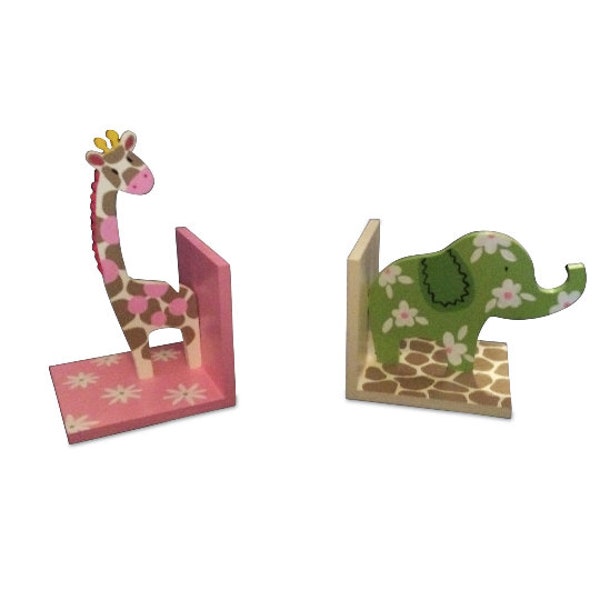 Custom Painted Book Ends Bookends Baby Nursery Decor Art Any Pattern or Theme Pink Jungle Animal