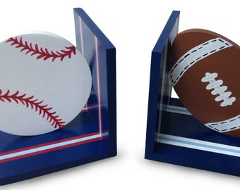 Ready to Ship Fast Custom Painted Sports Baseball Football  Book Ends Nursery Bookends Art Decor Christmas Gift Teen Boy