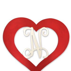 Painted Wooden Heart Wood Initial Heart Monogram Valentine's Day Door Wreath Decoration Holiday Decor Gift Winter Decor Valentines Day Decor image 2