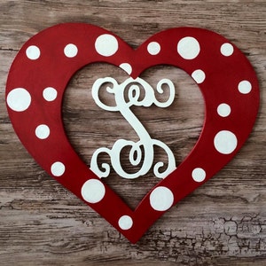 Painted Wooden Heart Valentine's Day Wood Initial Monogram Door Wreath Decoration Holiday Decor Gift Door Hanger Valentines Day Decor