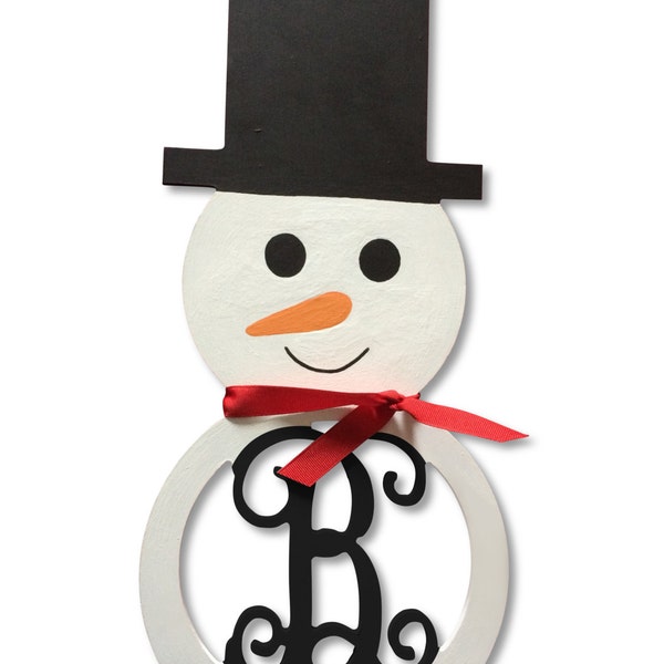 Painted Snowman Wood Initial Monogram Door Wreath Decoration Holiday Decor Gift Winter Decor