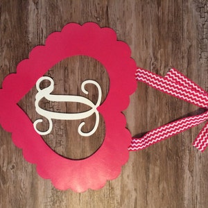 Painted Wooden Heart Wood Initial Heart Monogram Valentine's Day Door Wreath Decoration Holiday Decor Gift Winter Decor Valentines Day Decor image 1