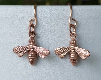 Tiny Bee Earrings in Rose gold