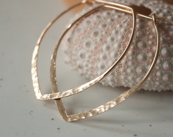 Large Power Hoop Hammered Earrings Rose Gold