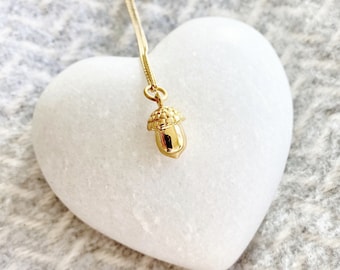 Tiny Gold Acorn Charm Necklace