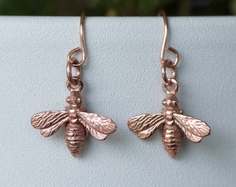 Tiny Bee Earrings in Rose Gold
