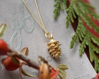 Yellow Gold Tiny Pinecone Charm Necklace