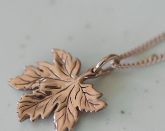 Tiny Canadian Maple Leaf Necklace Rose Gold