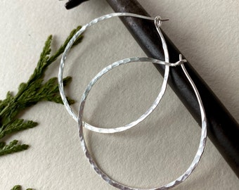 Sterling silver hammered hoop earrings