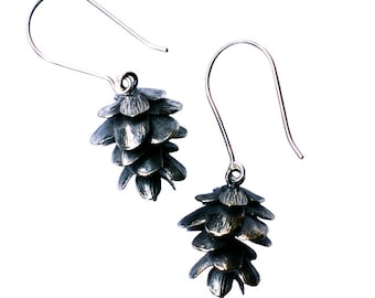 Pinecone Earrings Silver Cast Nature