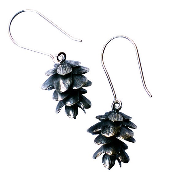 Pinecone Earrings Silver Cast Nature