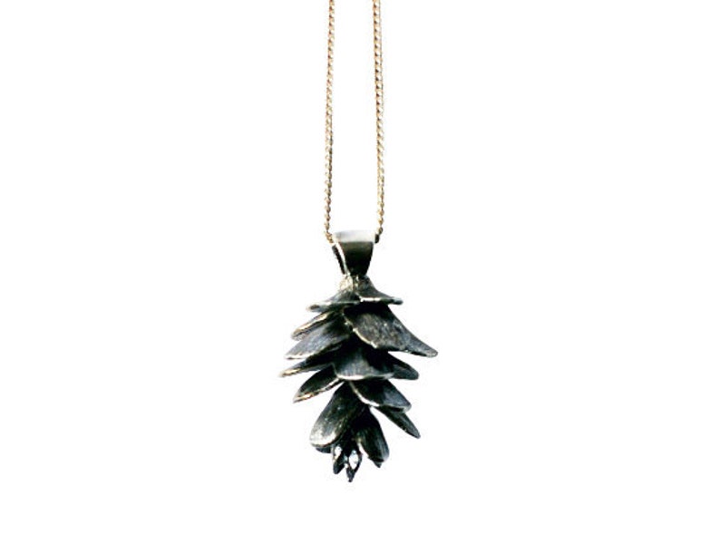 Pinecone Necklace Silver Pendant Charm image 1