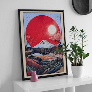 Japanese Wall Art | Mount Fuji Art Print | Japanese Blossom | Japan Art Print | Mount Fuji Print | mt fuji sunrise | Ukiyo-e style |