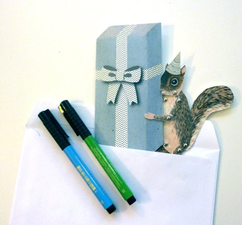 Blue White Gift for Paper Play Brown Unique Fun DIY Printable PDF Cute Squirrel Paper Puppet Card Set for Children