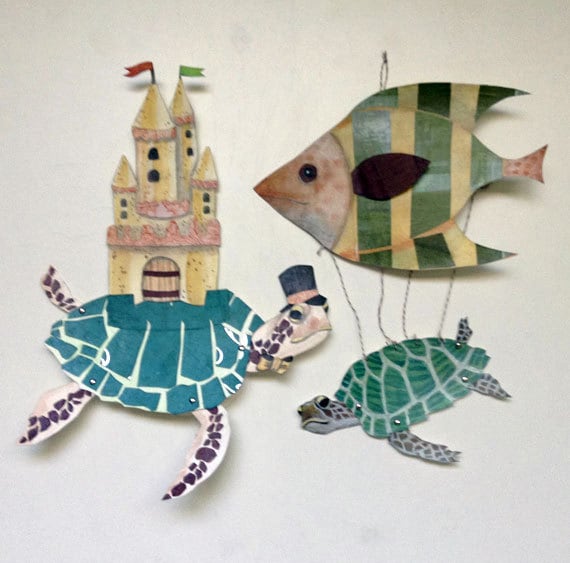 Diy Printable Pdf Sea Turtle Paper Puppet Sand Castle Card Cute Animals For Kids Green Yellow