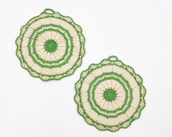Vintage crochet potholders multicolored 70s handmade boho style
