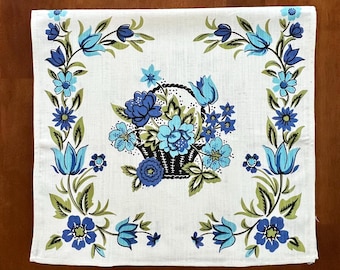 Simtex Unused Delft Blue Floral Pattern Vintage Dish Towel With Original Sticker