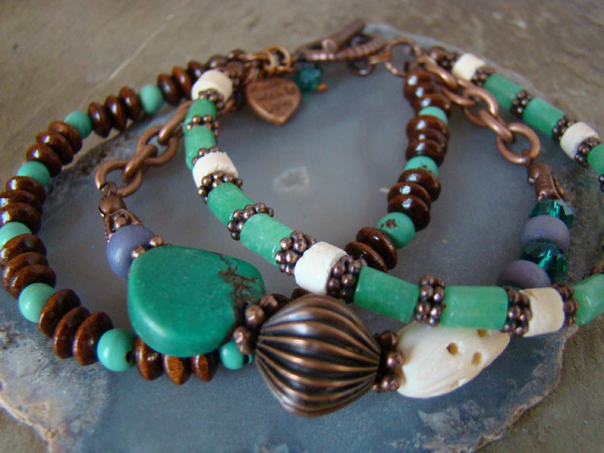Triple Strand Bracelet Semi Precious Stone Crystal and Copper Etsy