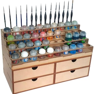 Gran almacenamiento de pintura Citadel y cuatro cajones grandes 40 botes 16 pinceles Warhammer 40k Citadel Soporte de pintura Citadel Estante de pintura
