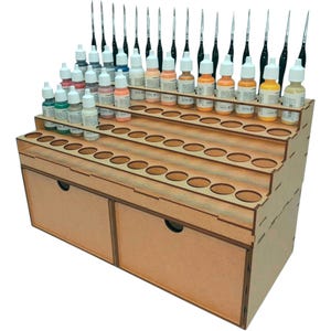Grand Rangement Vallejo Army Painter Deux Tiroirs Profonds 52 Pots 16 Pinceaux Warhammer Paint Rack