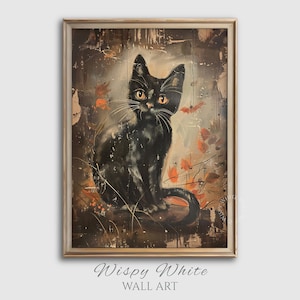 Halloween Black Cat Digital Download Print | Vintage Halloween Gift | Printable Rustic Halloween Wall Art | Halloween Decor | Witchy Art