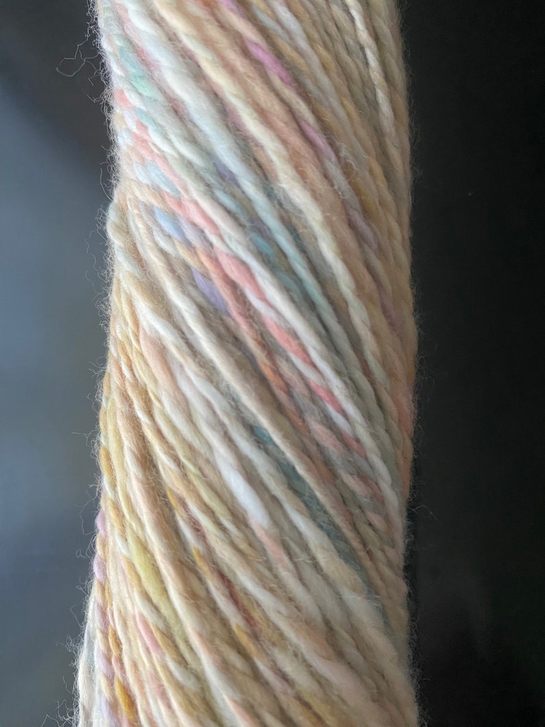 YARN HANDSPUN, Faux Cashmere, Nylon, 276 yds, 3dk to light worsted, Rainbow Corn, soft, knitters gift image 3