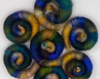 Sunset BRP Rolags: Merino Wool, Silk, Sparkle - 1.5oz