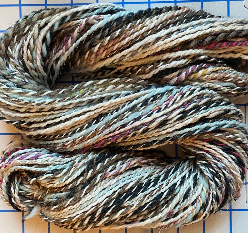 YARN Handspun, 3dk to lt. worsted, Masterpiece Inspired, Twilit River in Snow by Anders Andersen-Lundby, 150 yds, wool, alpaca, silk image 1