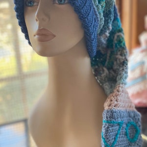 Fae Fairy Hat Adult M to L ScherStudio Handspun Yarn wool alpaca silk Angelina blues teals aquas pale pink cream whimsical fun holiday gift image 1