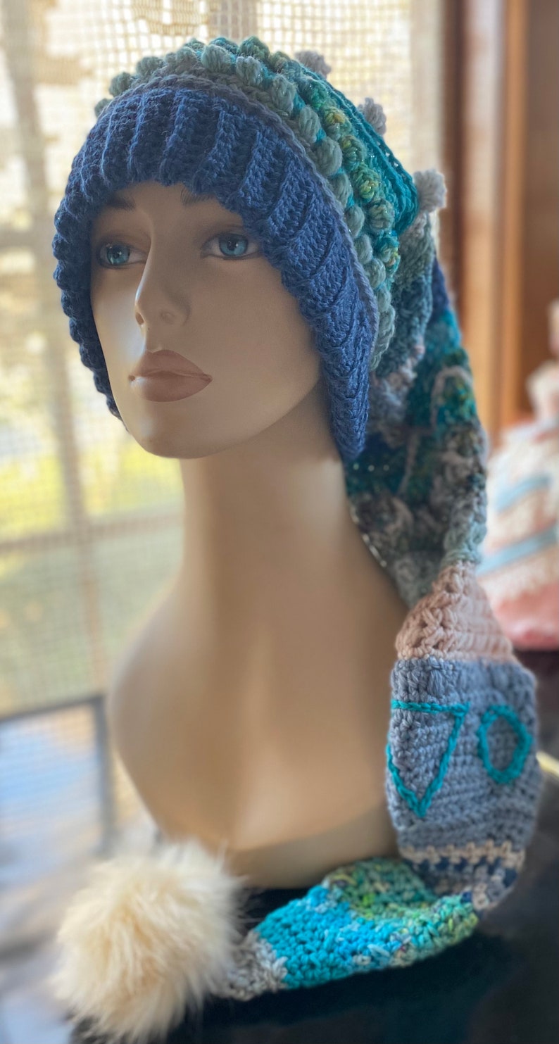 Fae Fairy Hat Adult M to L ScherStudio Handspun Yarn wool alpaca silk Angelina blues teals aquas pale pink cream whimsical fun holiday gift image 1