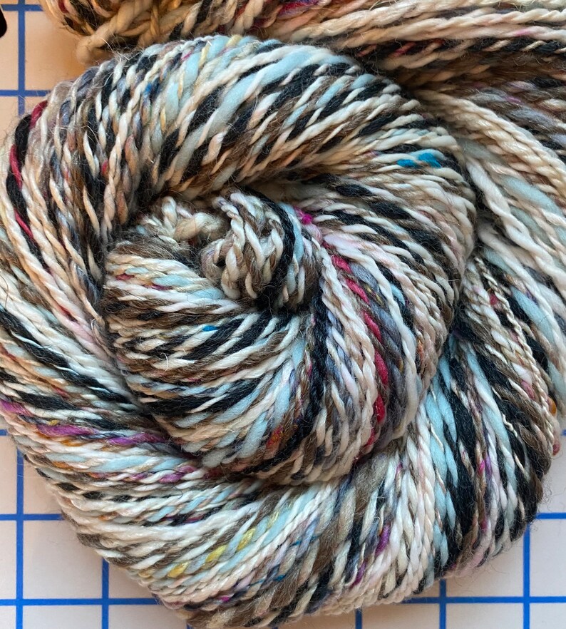 YARN Handspun, 3dk to lt. worsted, Masterpiece Inspired, Twilit River in Snow by Anders Andersen-Lundby, 150 yds, wool, alpaca, silk image 2