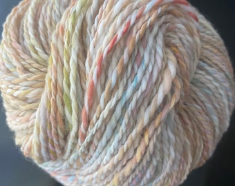 YARN HANDSPUN, Faux Cashmere, Nylon, 276 yds, 3dk to light worsted, Rainbow Corn, soft, knitters gift