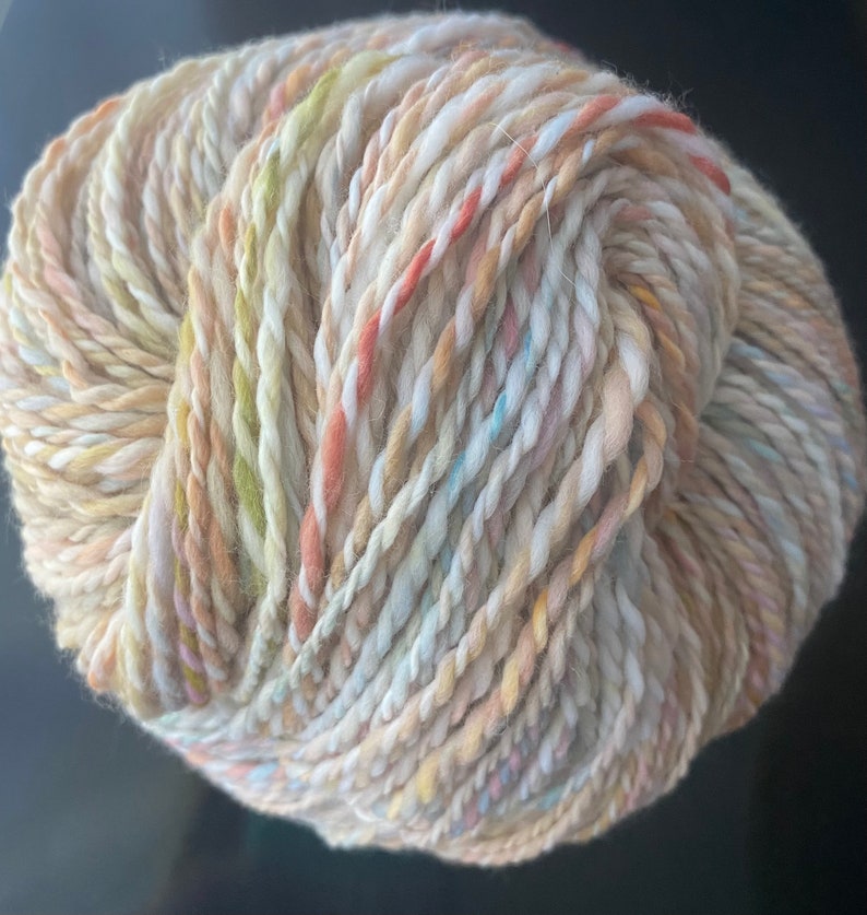 YARN HANDSPUN, Faux Cashmere, Nylon, 276 yds, 3dk to light worsted, Rainbow Corn, soft, knitters gift image 2