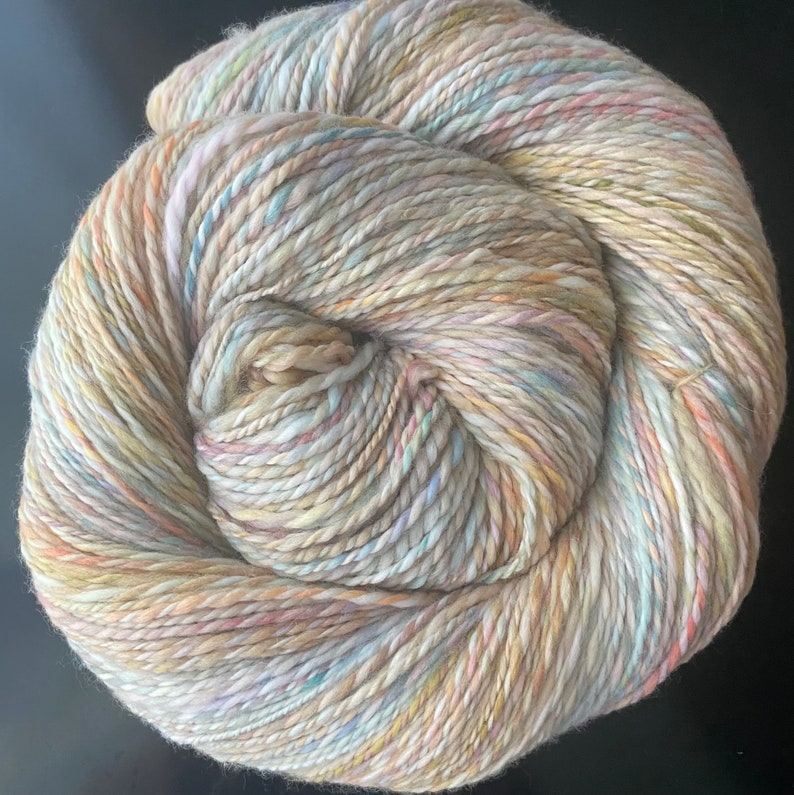 YARN HANDSPUN, Faux Cashmere, Nylon, 276 yds, 3dk to light worsted, Rainbow Corn, soft, knitters gift image 1