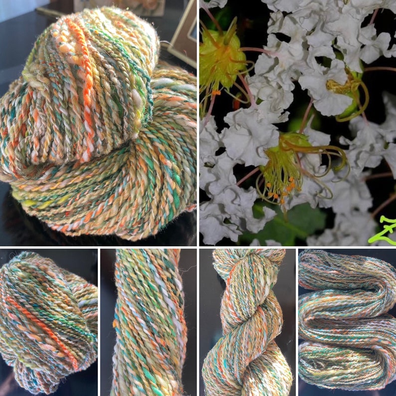 Handspun Yarn 3dk to Worsted weight,150 yd skeins,Wool,Alpaca,Silk,with Sparkle, fractal, Mountain Passion Flower, NCPhotoInspired image 9