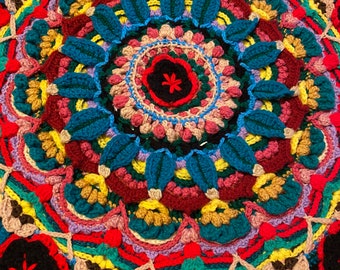 Blanket Throw, Afghan. hand crocheted  Mexican Colors 65in x 65in  acrylic yarn  Espiritu del Sol by Hooked on Sunshine Gift for her