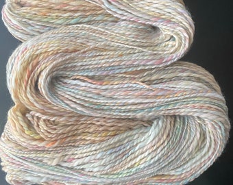 YARN HANDSPUN, Faux Cashmere, Nylon, 276 yds, 3dk to light worsted, Rainbow Corn, soft, knitters gift