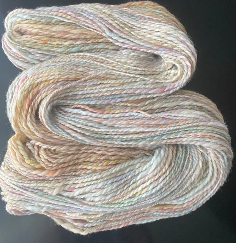 YARN HANDSPUN, Faux Cashmere, Nylon, 276 yds, 3dk to light worsted, Rainbow Corn, soft, knitters gift image 5