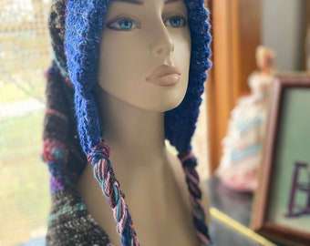 Fae Fairy Hat, Adult M to L ScherStudio Handspun Yarn wool alpaca silk Angelina blues pale pink whimsical fun holiday gift