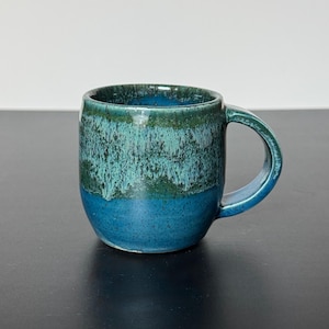 Handmade Deep Ocean Ceramic Mug – Forest Green & Cobalt Blue Glaze Stoneware Coffee Cup – Unique Pottery Gift