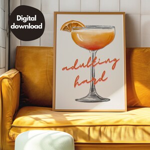 Volwassen harde Campari Cocktail Print, Trendy Wall Art, Wall art design, Moderne kunst wand decor, Dopamine Decor, Bar kar decor