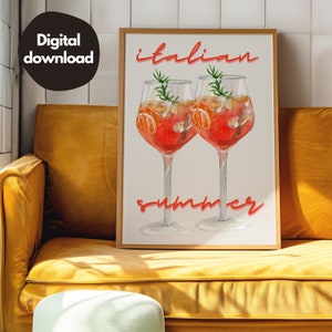 Aperol Spritz cocktailprint, trendy muurkunst, kunst aan de muur design, moderne kunst wanddecor, dopamine decor, barwagen decor, Italiaanse zomer