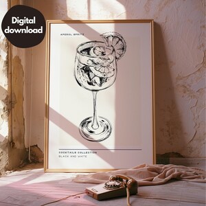 Impresión de cóctel Aperol Spritz, póster de cóctel, arte mural de cóctel, decoración de pared de carrito de bar, decoración en blanco y negro, descarga digital