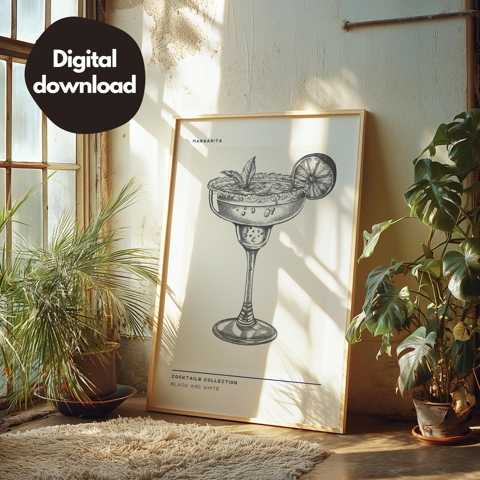 Black and White Cocktail Gallery Wall Set of 9 Prints, Cocktail Poster ...
