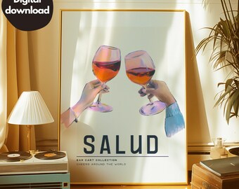 Impresión de saludos Salud, decoración de pared para carrito de bar, letrero de saludos, arte de pared imprimible de saludos, accesorios para carrito de bar, arte para carrito de bar, descarga digital