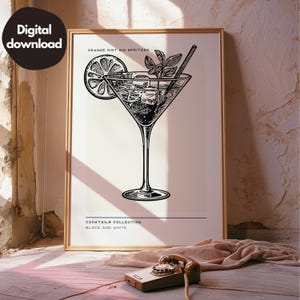 Schwarzweiß-Cocktail-Druck, Cocktail-Plakat, Cocktail-Wandkunst, Barwagen-Wanddekor, schwarz-weißes Dekor, digitaler Download